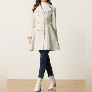 Guess Womens Pea Coat Double Breasted Cream Beige Wool Blend Jacket XL